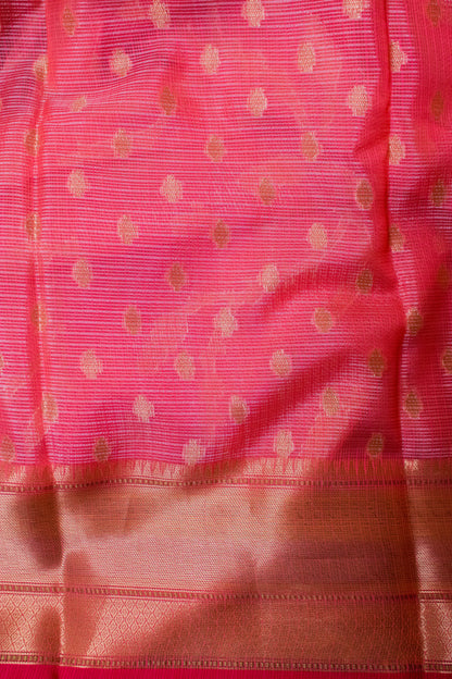 Banarasi Cotton With Paithani Weaved Border Jaal Buti - Peach
