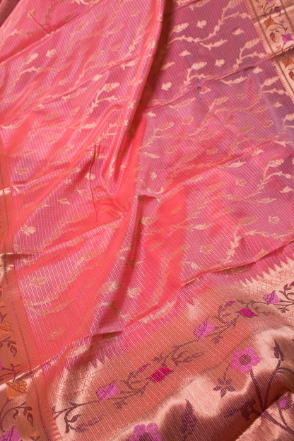 Banarasi Cotton With Paithani Weaved Border Jaal Buti - Peach