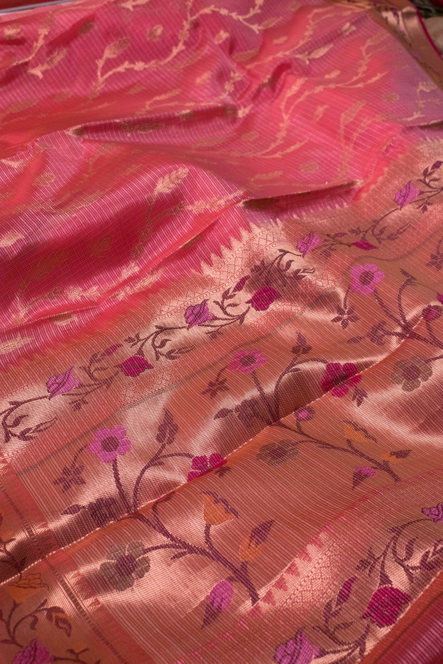 Banarasi Cotton With Paithani Weaved Border Jaal Buti - Peach