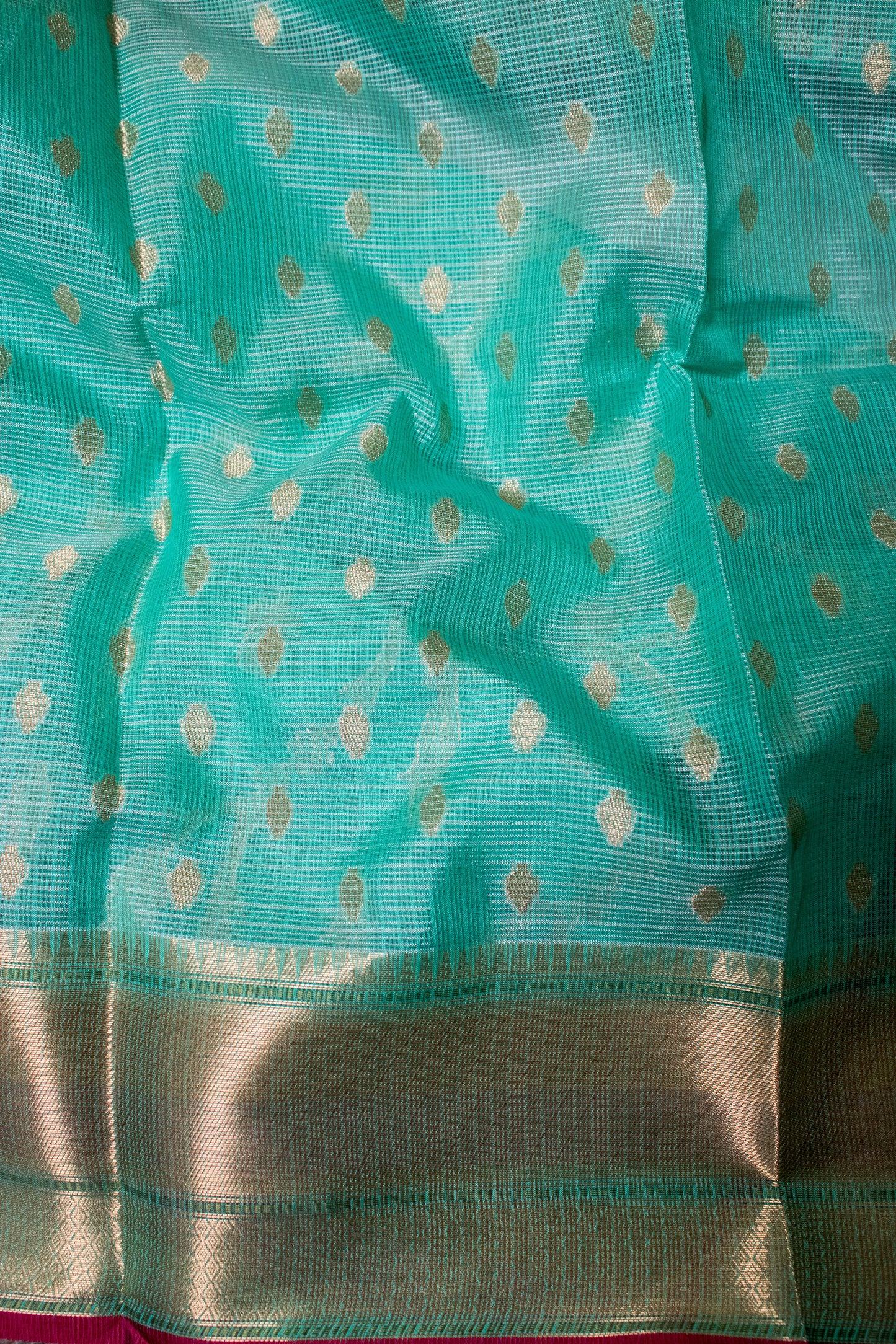 Banarasi Cotton With Paithani Weaved Border Jaal Buti - Blue