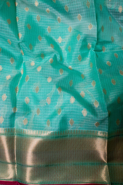 Banarasi Cotton With Paithani Weaved Border Jaal Buti - Blue