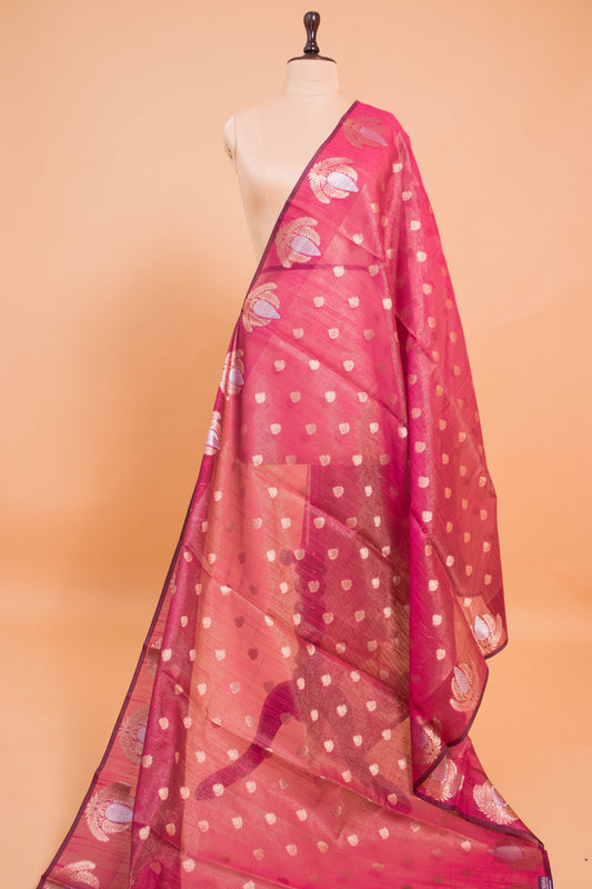 Super Soft Tissue Weaved In Contemporary Butta Style Border - Maroon