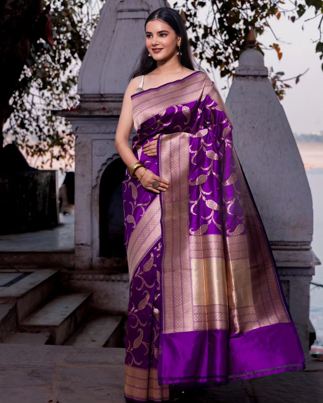 Banarasi Katan Jaal Silk Saree Purple