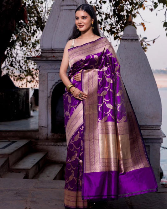 Banarasi Katan Jaal Silk Saree Purple