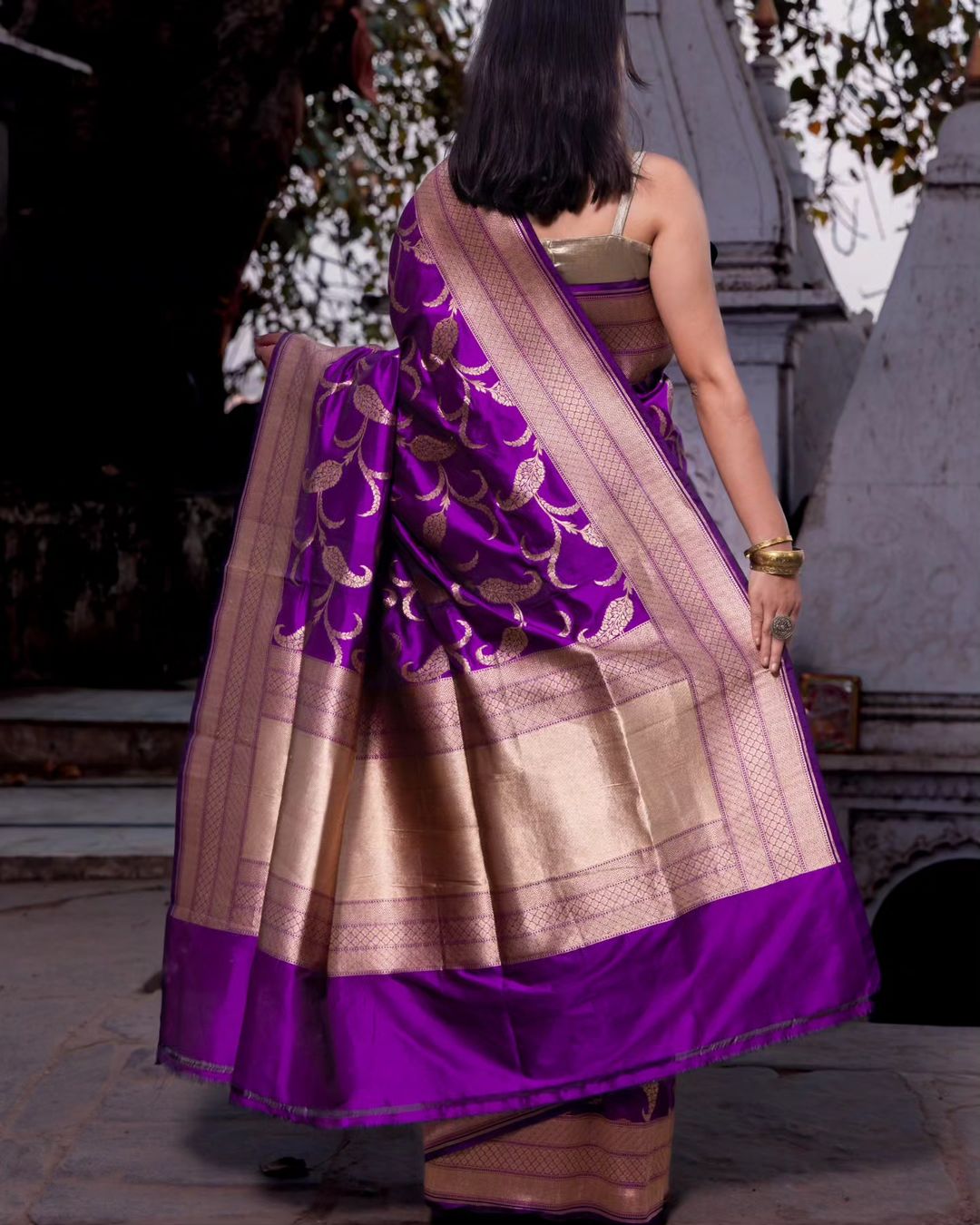 Banarasi Katan Jaal Silk Saree Purple