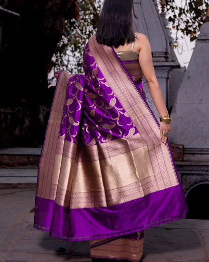 Banarasi Katan Jaal Silk Saree Purple
