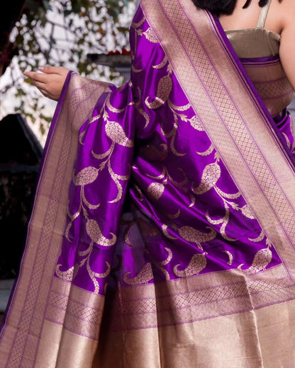 Banarasi Katan Jaal Silk Saree Purple