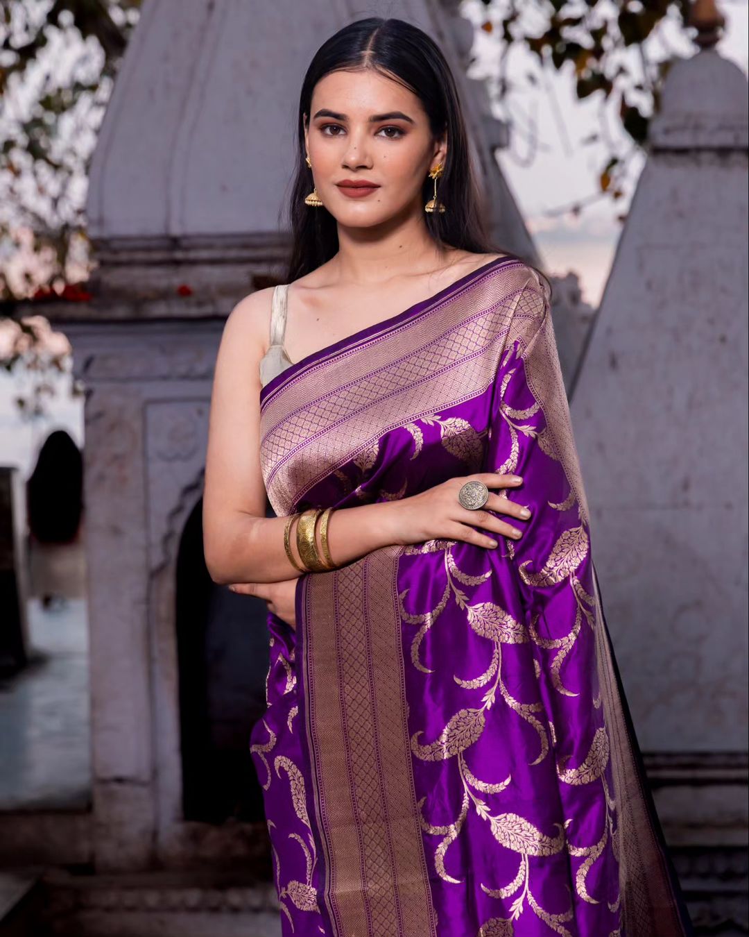 Banarasi Katan Jaal Silk Saree Purple