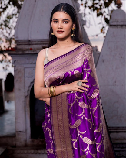 Banarasi Katan Jaal Silk Saree Purple