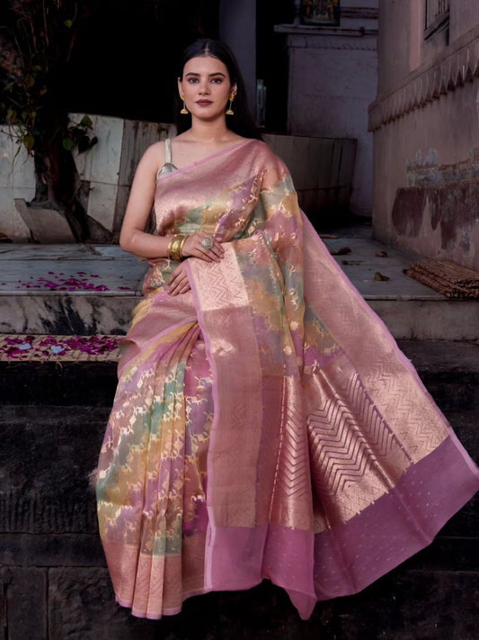 Exquisite banarasi Silk Organza Rangkat Saree in Pink