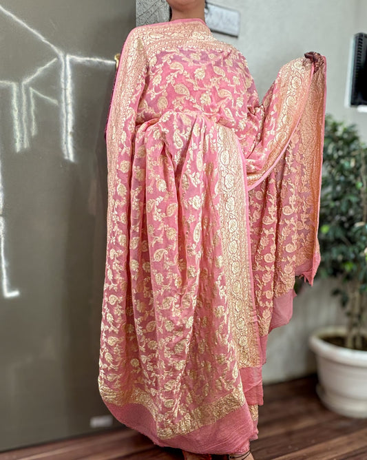 Pure Georgette Banarasi Khaddi Suit Fabric - Pink