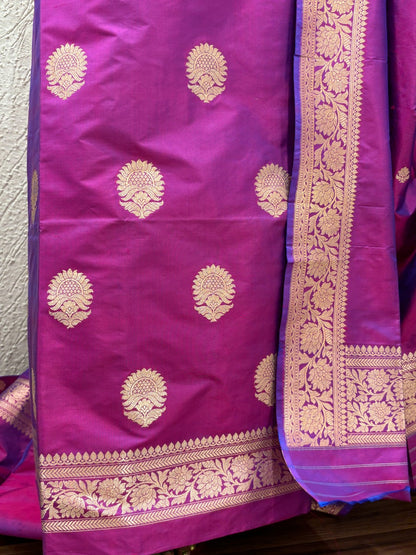 Handloom Banarasi Pure Kataan Silk Suit - Purple