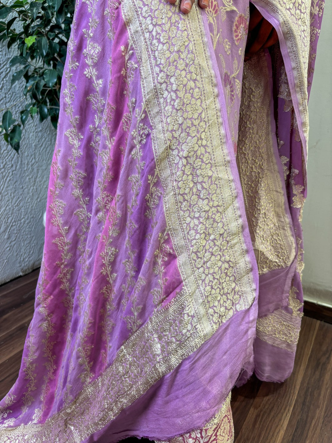 Pure Georgette Banarasi Khaddi Unstitched Suit - Purple