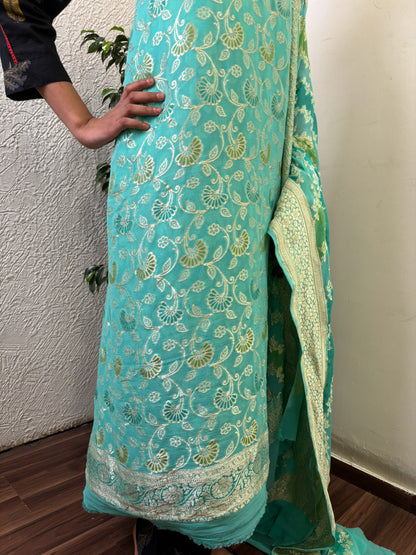 Pure Georgette Banarasi Khaddi Suits - Blue