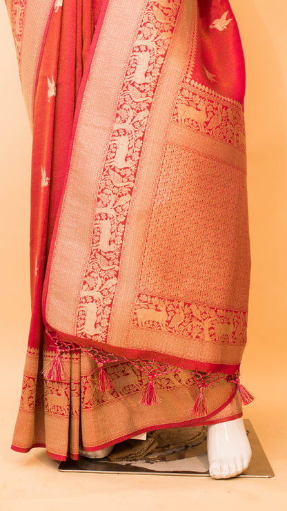 Designer Handwork Blouse With Tissue Weaving Saree - Pink