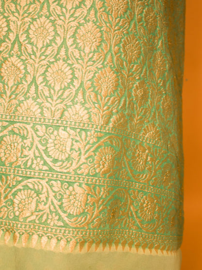 Small Buti All Over In Handloom Banarasi Khaddi - Green
