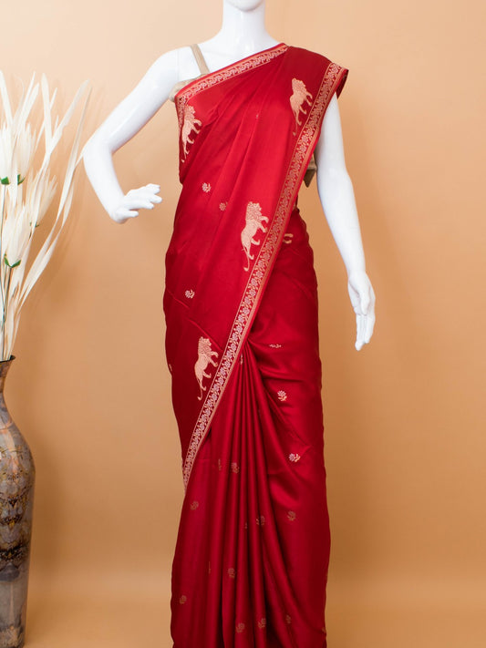 Mashru Silk With Contemporary Style Tiger Motif - Red