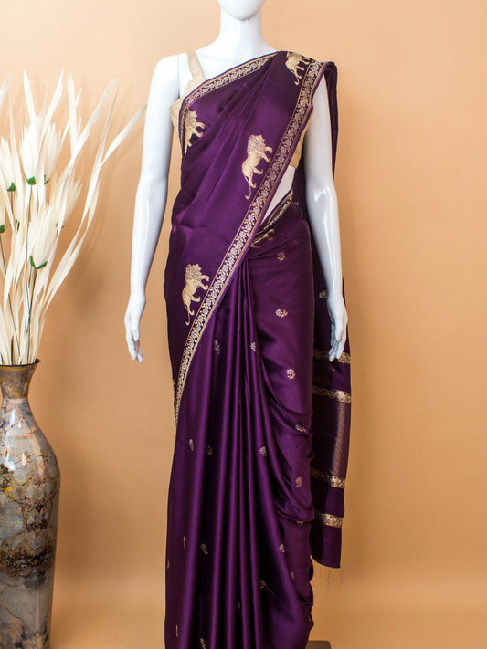 Mashru Silk With Contemporary Style Tiger Motif - Purple