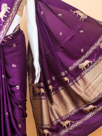 Mashru Silk With Contemporary Style Tiger Motif - Purple