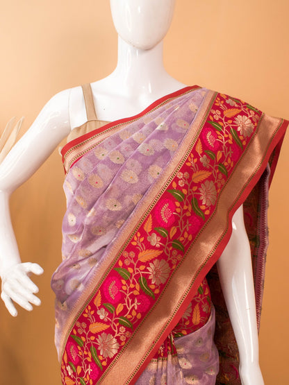 Tissue Saree Conntrast Meenakari Border - Purple