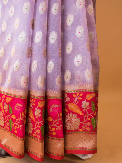 Tissue Saree Conntrast Meenakari Border - Purple