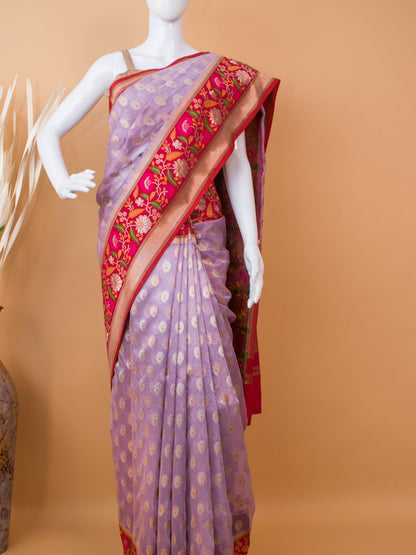 Tissue Saree Conntrast Meenakari Border - Purple
