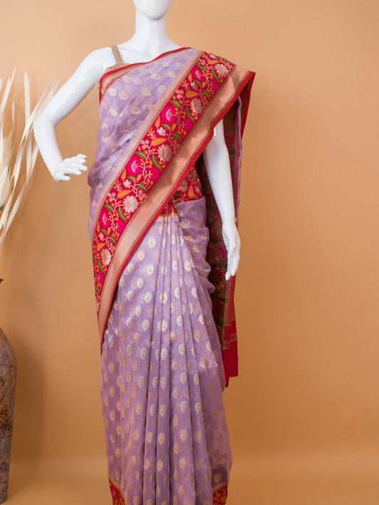 Tissue Saree Conntrast Meenakari Border - Purple