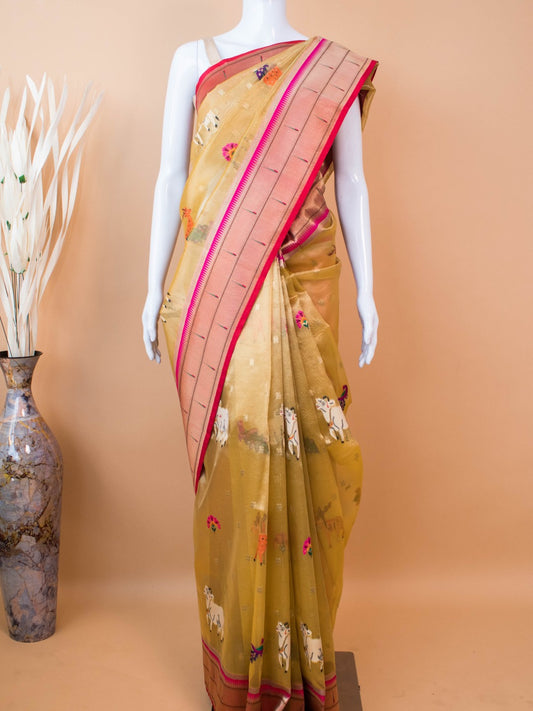 Mashru Silk With Contemporary Style Tiger Motif Saree - Purple