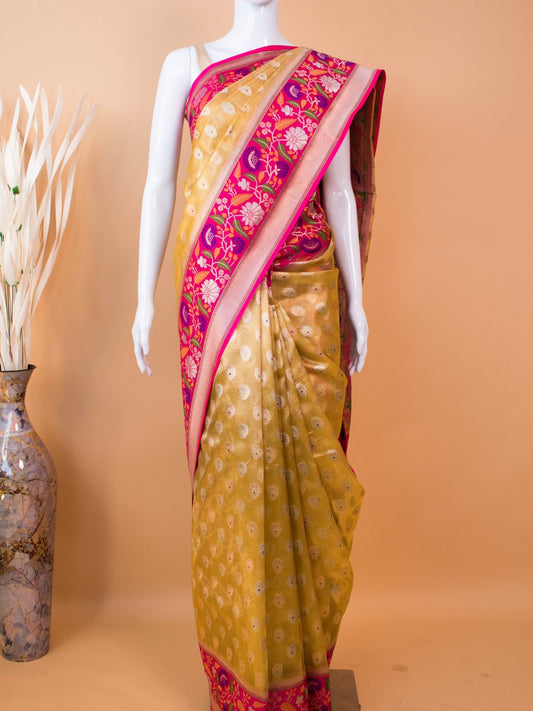 Tissue Saree Contrast Meenakari Border -purple