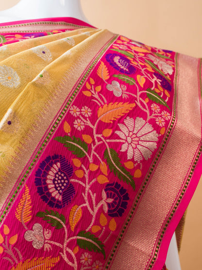 Tissue Saree Contrast Meenakari Border -purple