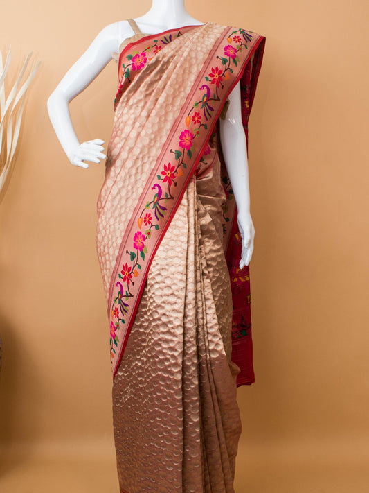 Tissue Saree Contrast Paithini Border - Peach