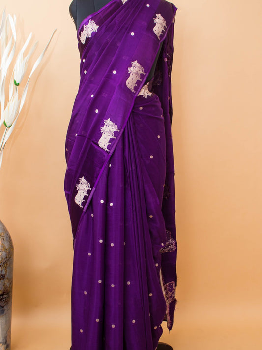 Soft Chinon Saree With Nandi Motif Border - Purple