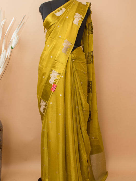 Soft Chinon Saree With Nandi Motif Border - Red