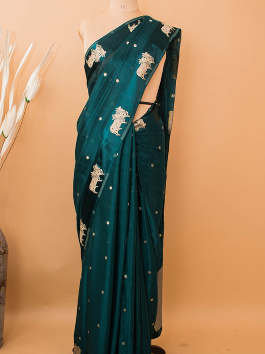 Soft Chinon Saree With Nandi Motif Border - Purple
