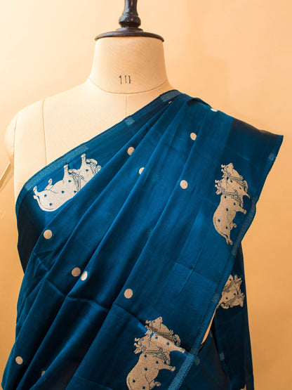 Soft Chinon Saree With Nandi Motif Border -pink