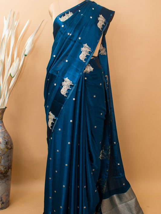 Soft Chinon Saree With Nandi Motif Border -pink