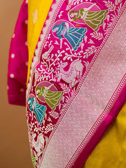 Soft Chinon Saree With Nandi Motif Border- Bottle Green
