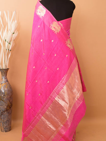 Pure Mashru Silk Nandi Motifs In Silver & Golden Zari - Pink
