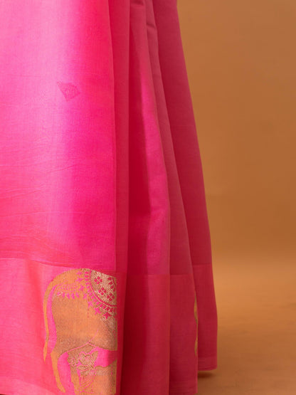 Pure Mashru Silk Nandi Motifs In Silver & Golden Zari - Pink
