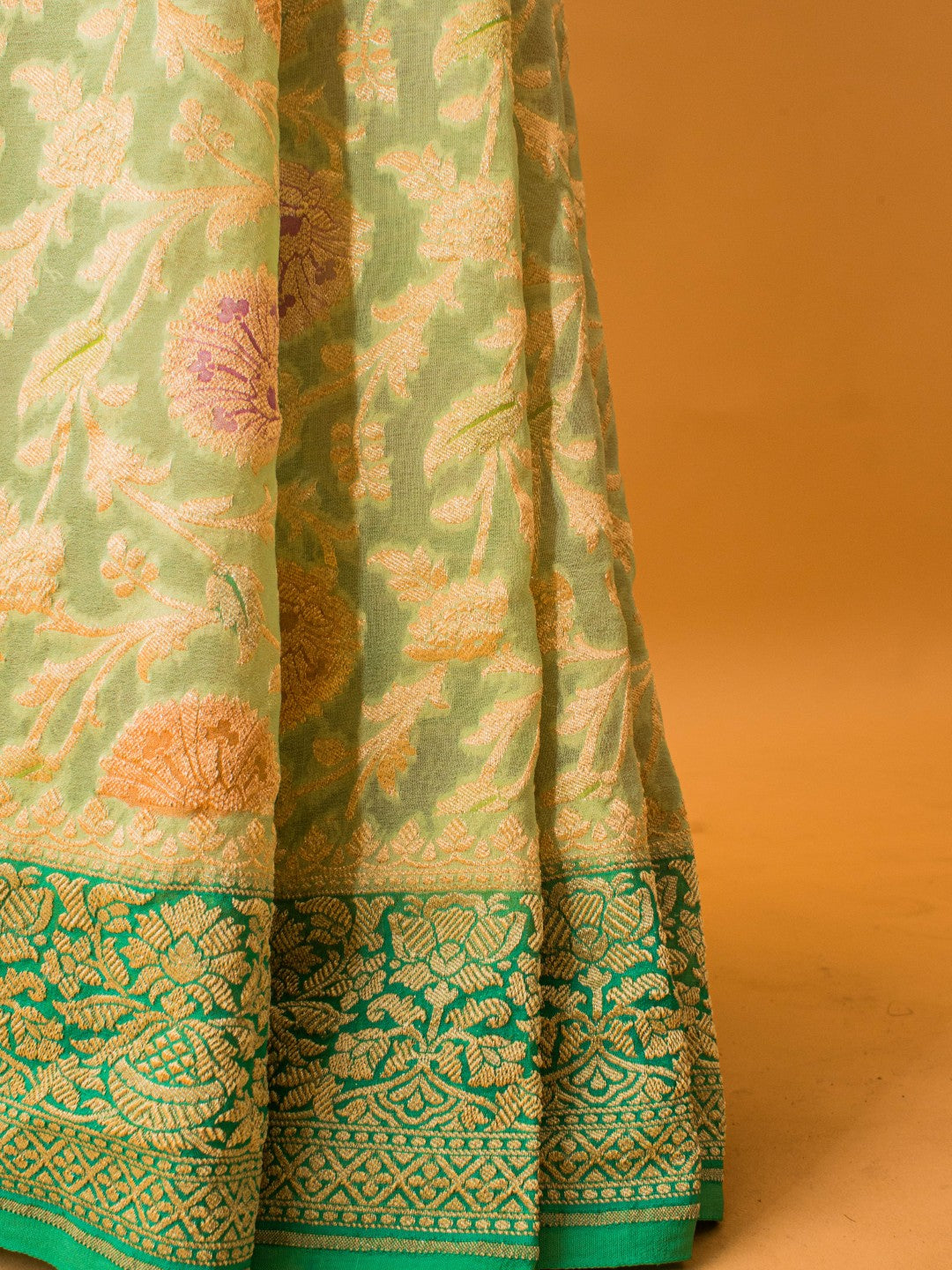 Pure Khaddi Georgette Jaal Meenakari Handbrush Saree - Green