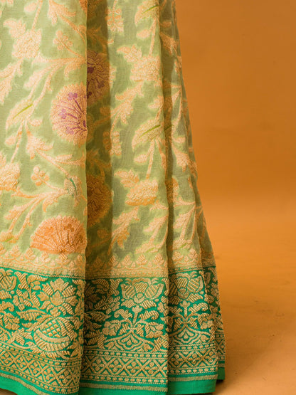 Pure Khaddi Georgette Jaal Meenakari Handbrush Saree - Green