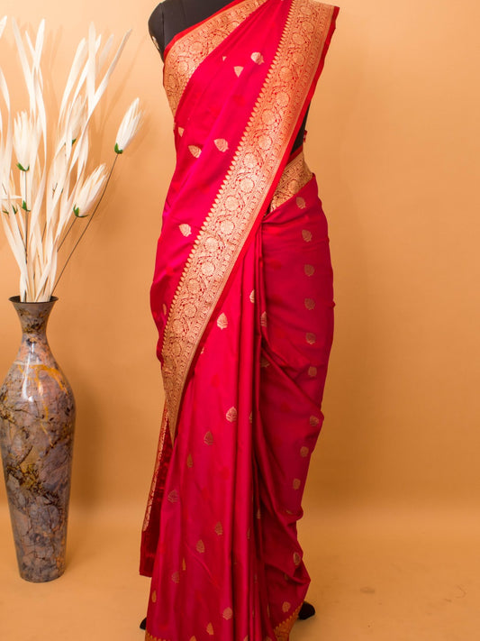Traditional Banarasi Contrast Border Butti In Katan Silk
