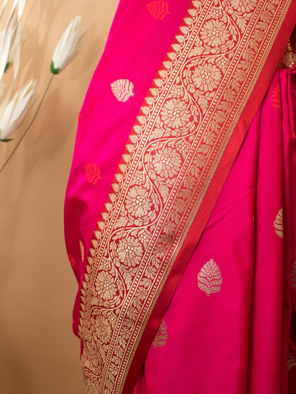 Traditional Banarasi Contrast Border Butti In Katan Silk