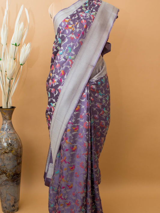 Mashru Silk Jamdani Style Meenakari Weaving - Purple