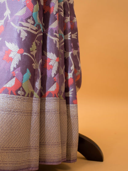 Mashru Silk Jamdani Style Meenakari Weaving - Purple
