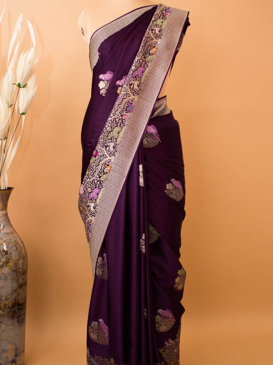 Mashru Silk Meenakari Jungle Theme Border - Purple