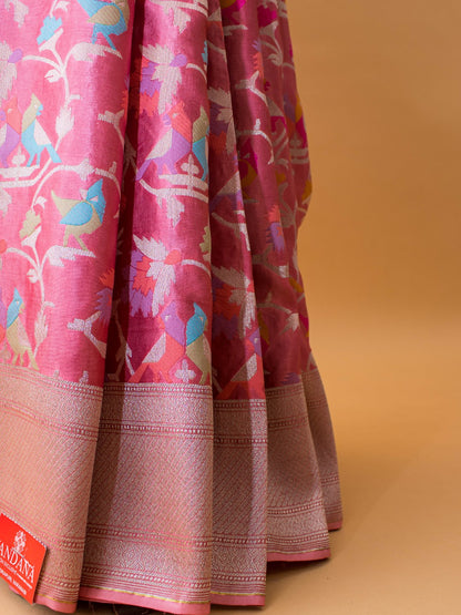 Mashru Silk Jamdani Style Meenakari Weaving -pink
