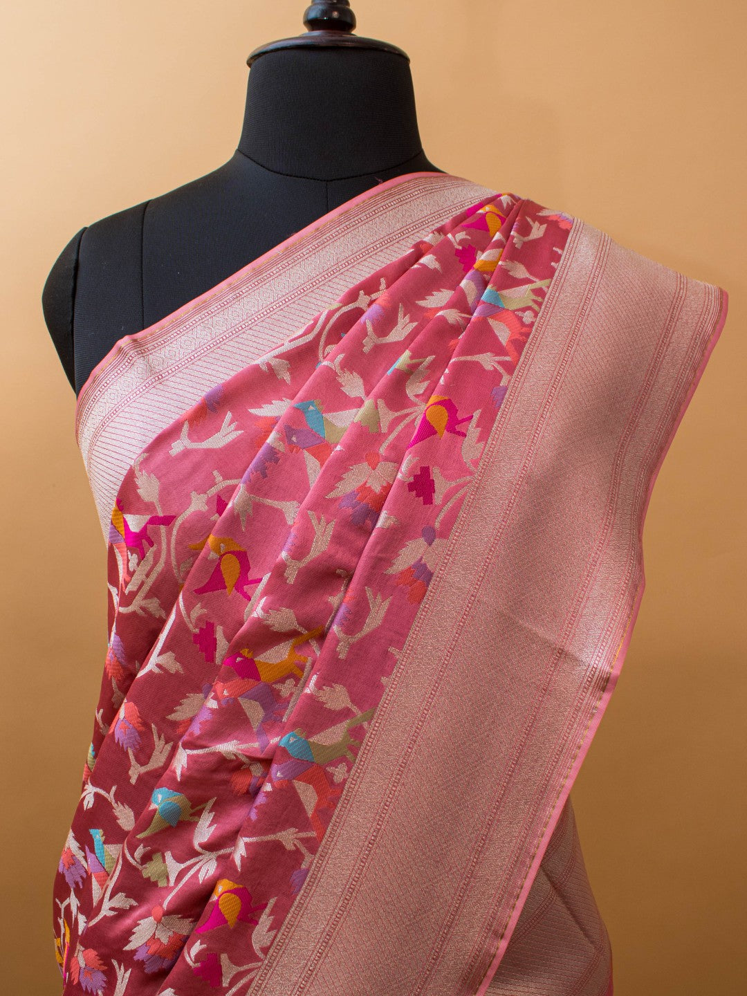 Mashru Silk Jamdani Style Meenakari Weaving -pink