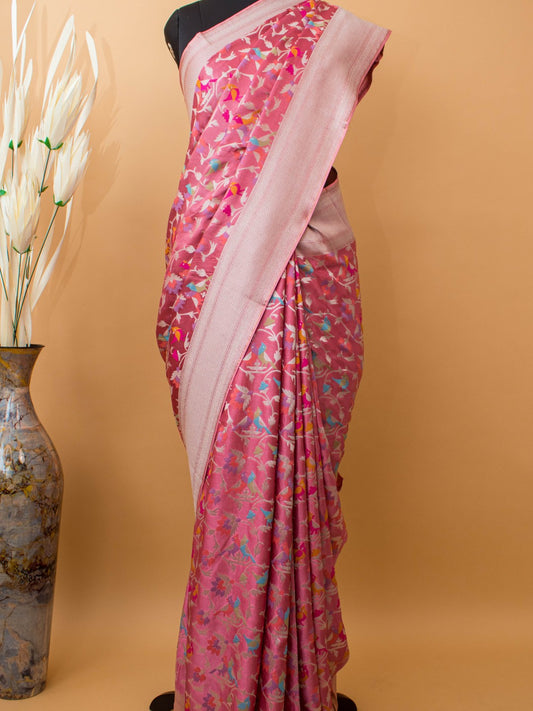 Mashru Silk Jamdani Style Meenakari Weaving -pink