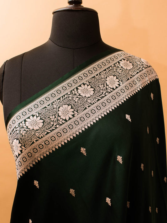 Mashru Silk Saree In Silver Weaving Small Butti  Border